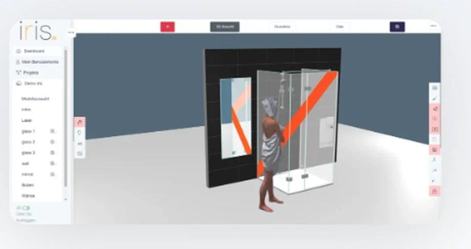 Ansicht des Iris 3D-Glaskonfigurators
